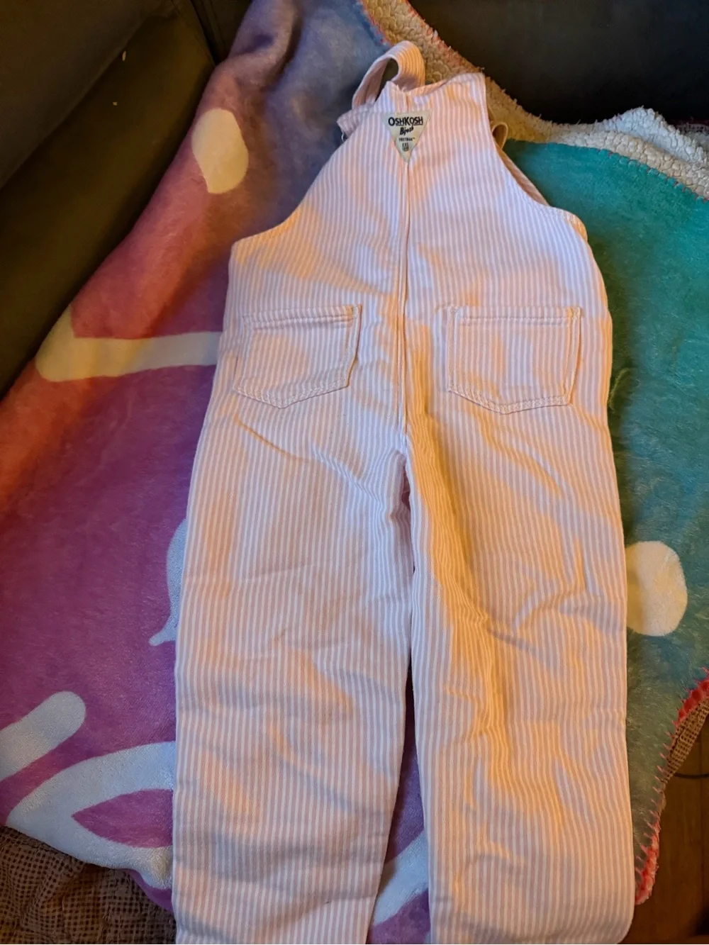 OshKosh B'gosh Pink and White Striped Girls' Cotton Overalls